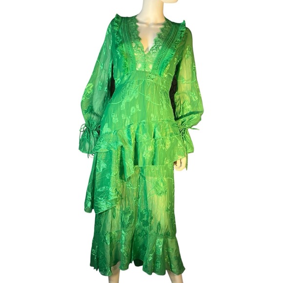 ASOS Dark Pink emerald green maxi dress with asymmetric ruffle/fringe sz 8 - Picture 4 of 10